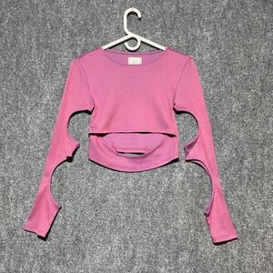 BDG Pink Ribbed Cutout Long Sleeve Crop Top Women's Medium Ribbed 90s Retro Edgy